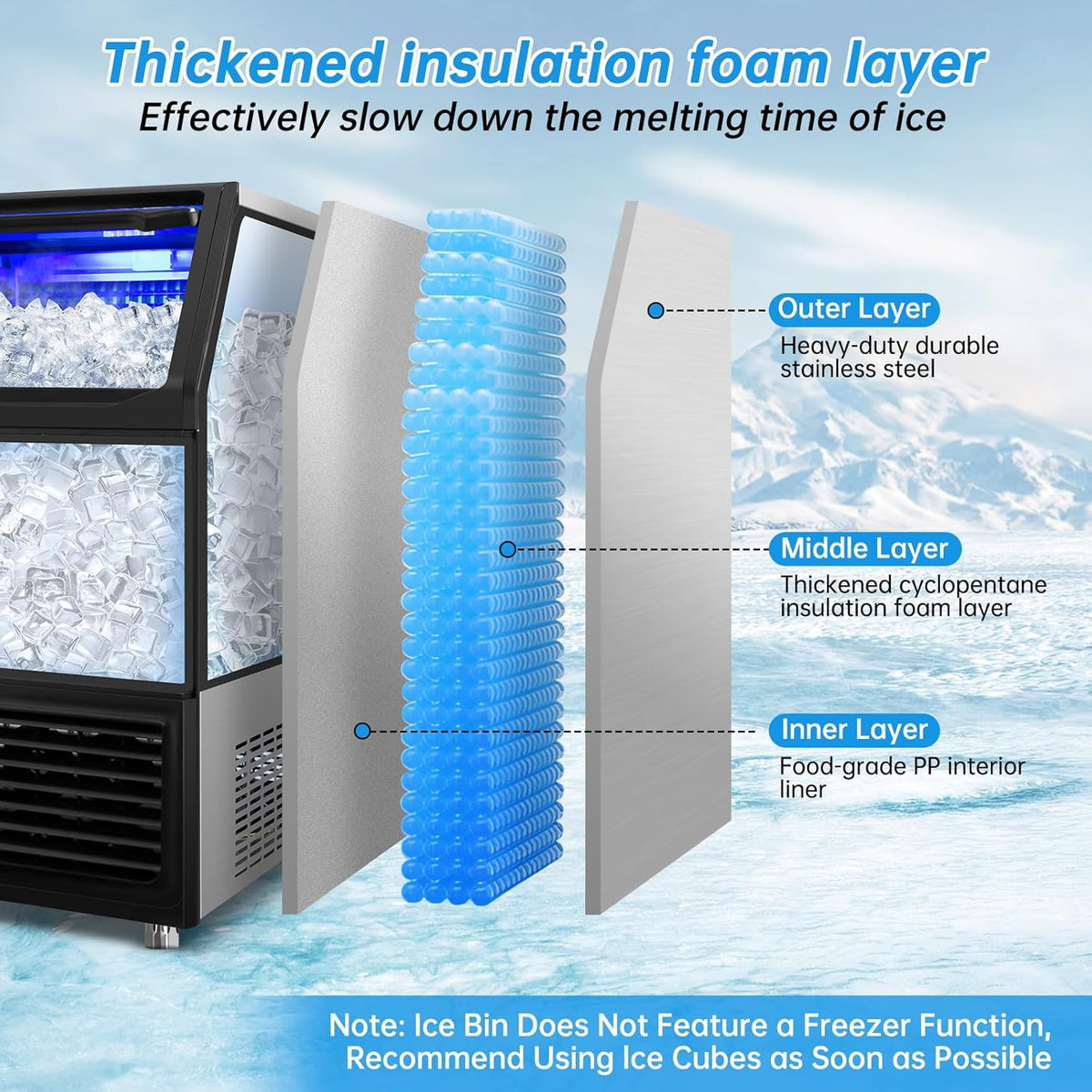 Ice Machine Commercial Ice Maker Machine, 450 Lbs /24H, 200 lbs Bin, Under Counter Built-in or Freestanding, Stainless Steel Household Use, Restaurant Bar Kitchen Cafe