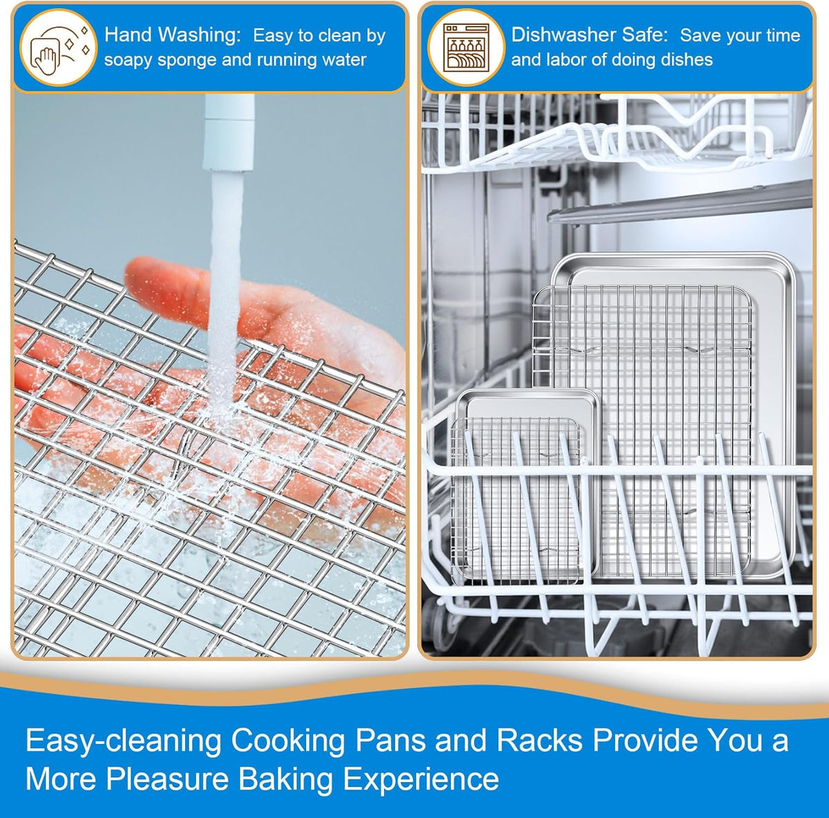P&P CHEF 12.5 + 9 Inch Baking Sheet and Rack Set, Stainless Steel Cookie Sheets Oven Baking Pans Trays with Cooling Racks for Cooking & Roasting, Oven & Dishwasher Safe, (4Pcs)