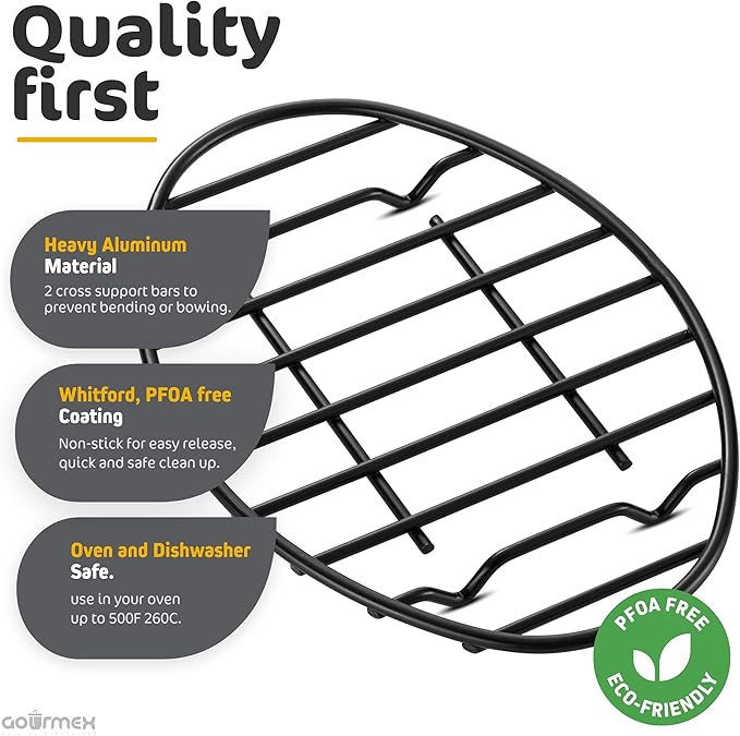 GOURMEX Black, Oval Oven Roasting Rack with Integrated Feet | Ideal for Cooking, Baking, Roasting, Cooling and Grilling | Non-Stick Coating, PTFE Free | Oven and Dishwasher Safe Rack (6 x 9")