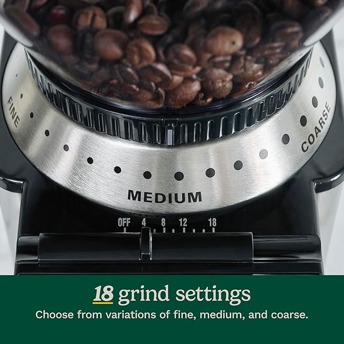 Cuisinart Coffee Grinder, Electric One-Touch Automatic Burr Coffee Grinder with 18-Position Grind Selector, Cup Size Selector for 4 – 18 Cups, DBM-8P1, Black Stainless