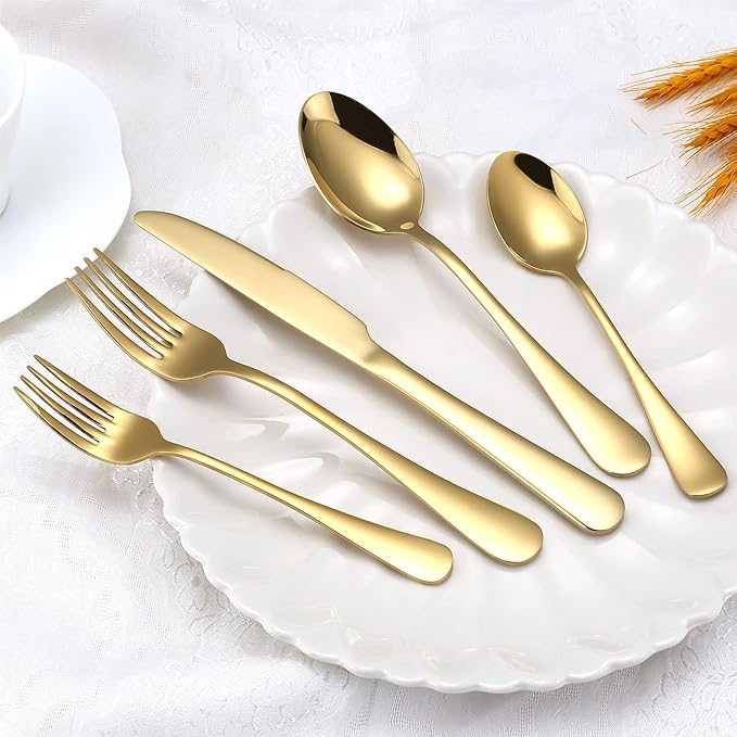 Aisoso Gold Silverware Set, 20-Piece Flatware Set Stainless Steel Cutlery Kitchen Utensil Set Tableware Service for 4