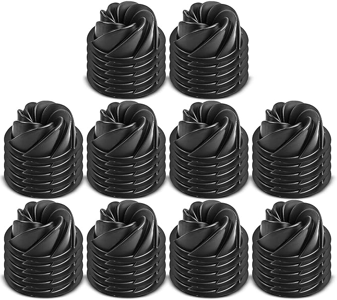 O'CREME Bakeable Plastic Mini Swirl Cake Pan, Baking Pan With Non-Stick Silicone, Reusable nonstick baking molds, Durable, Lightweight, Easy Storage for Baking and Much More - 50 QTY Pack