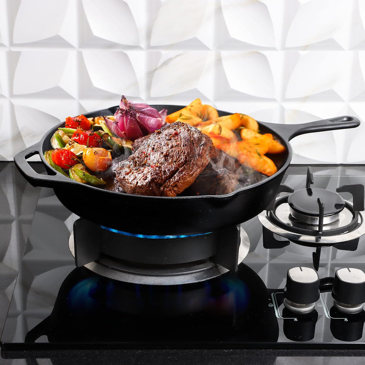 Utopia Kitchen Cast Iron Frying Pan 10.25 Inch, Cast Iron Chefs Pan, Pre Seasoned Skillet, Safe Grill Cookware for Indoor & Outdoor Use, Black