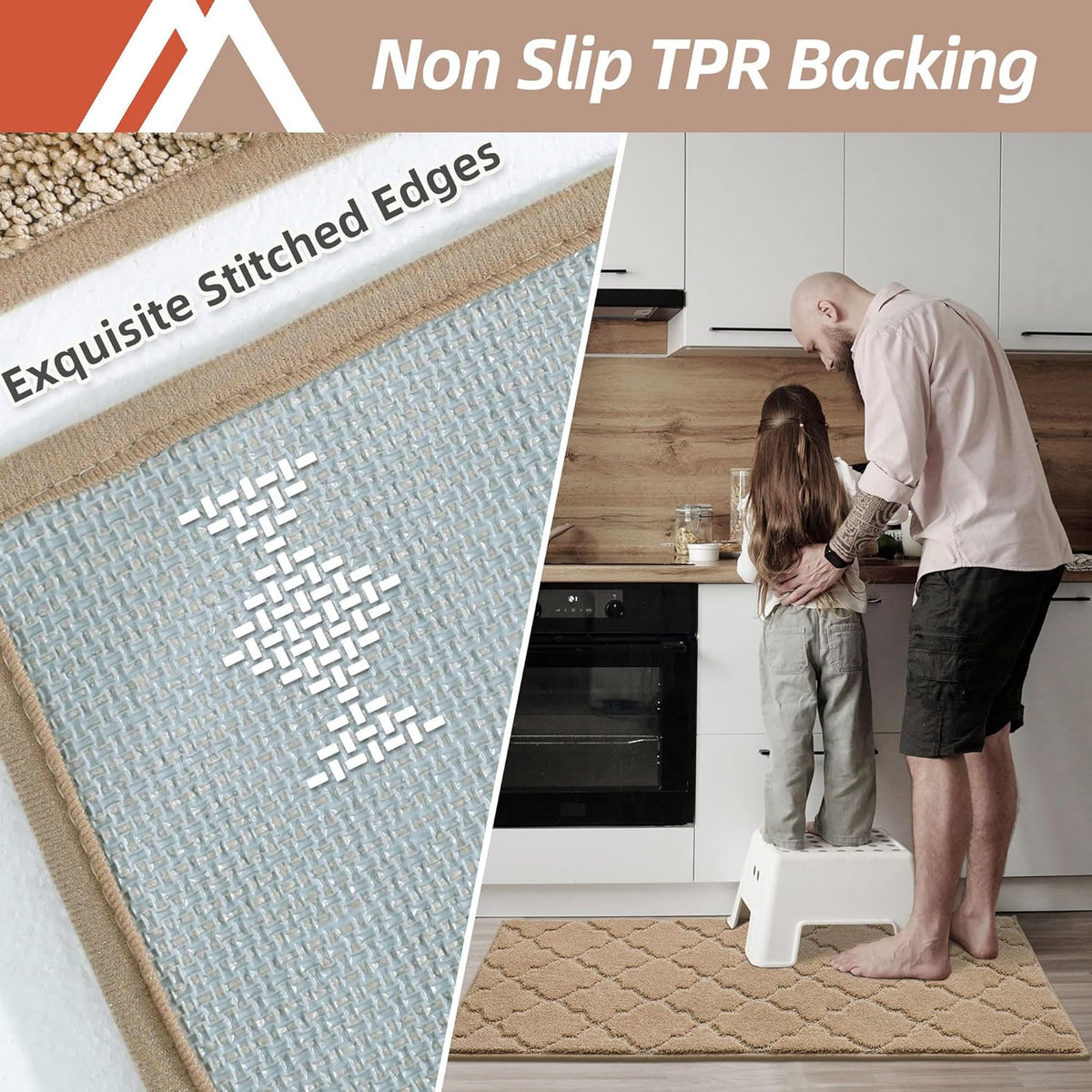 COSY HOMEER-Kitchen-Rugs-Non-Slip-Washable 24"x60" Absorbent Kitchen Runner Rug Polyester Kitchen Mats for Floor Soft Standing Floor Mats for Sink Mat,Hallway,Laundry,Beige