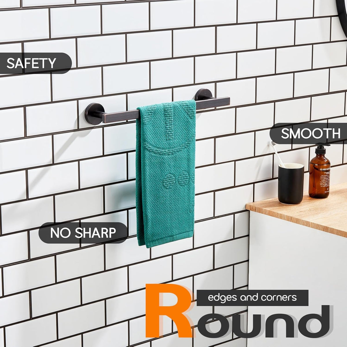 16 Inch Bathroom Towel Bar Bath Towel Rack Kitchen Towel Holder Towel Hanger Wall Mounted SUS304 Stainless Steel Oil Rubbed Bronze AN4001ORB-L16