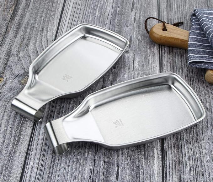 MSY BIGSUNNY Spoon Rest for Stove Top, 304 Stainless Steel Cooking Utensils Spatula Rest for Kitchen Counter, 2 Pack