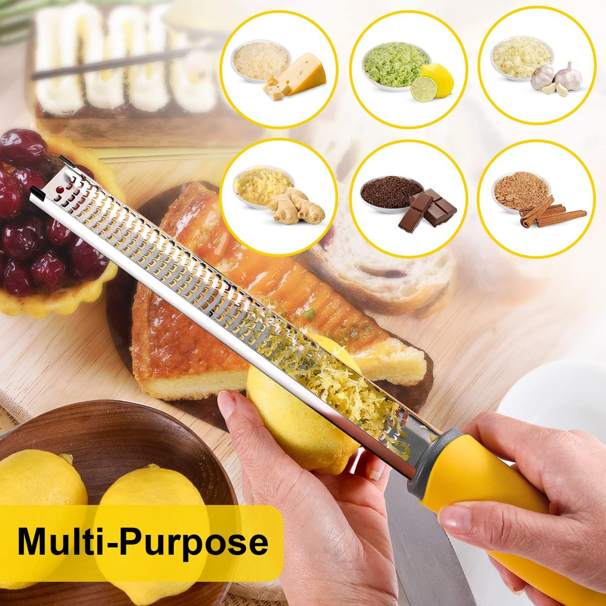 Professional Stainless Steel Lemon Zester & Grater - Premium Kitchen Tool for Cheese, Garlic, Ginger, Chocolate, Vegetables & Fruits | Dishwasher Safe