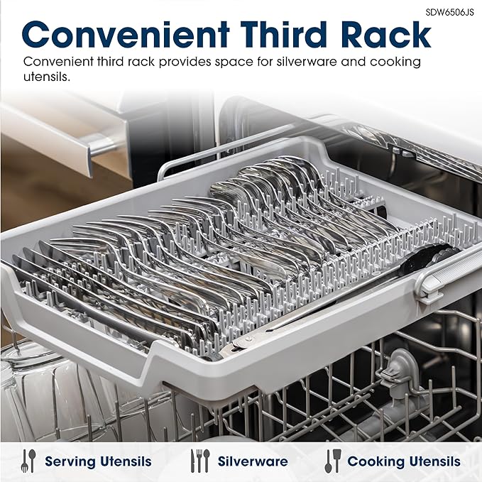 Sharp SDW6506JS 24-inch Stainless Steel Dishwasher, 49 dB, Third Rack, 12 Place Settings, Front Touch Controls