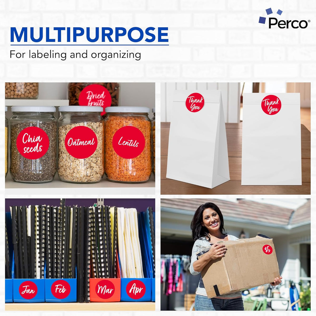 Perco Red 3-Inch Perforated Circle Dot Sticker Labels — 10 Rolls, 5,000 Round Stickers — with Permanent Adhesive for Moving Boxes, Sale Signage, Displays, Status Messaging—Made in USA