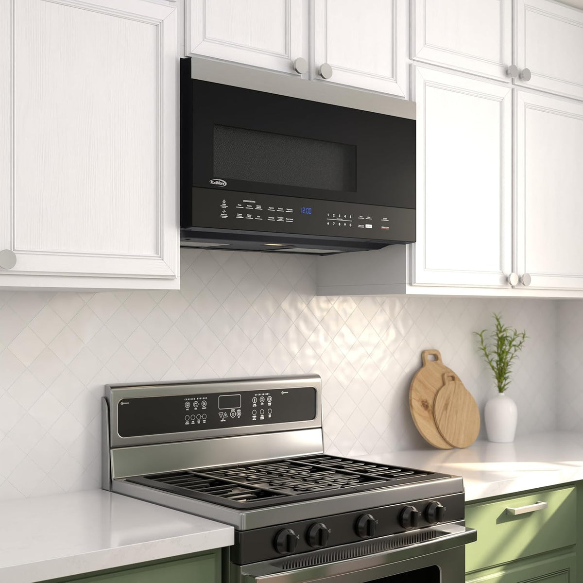 KoolMore KM-MOTSC-16BSS inch Range Microwave Oven with Sensor Cooking, 1,000 Watts and 300 CFM in Stainless-Steel and Black, UL Listed, 30 in./1.6 cu. ft