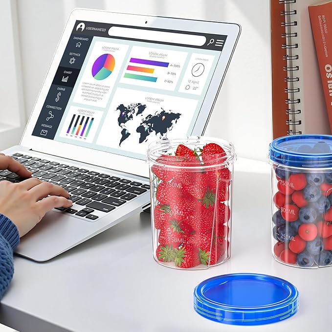 6 Pack-32 OZ Freezer Storage Containers, Round Plastic Containers with Twist Top Lids, BPA Free Food Storage Containers, Leakproof Meal Prep Containers Microwave/Dishwasher Safe