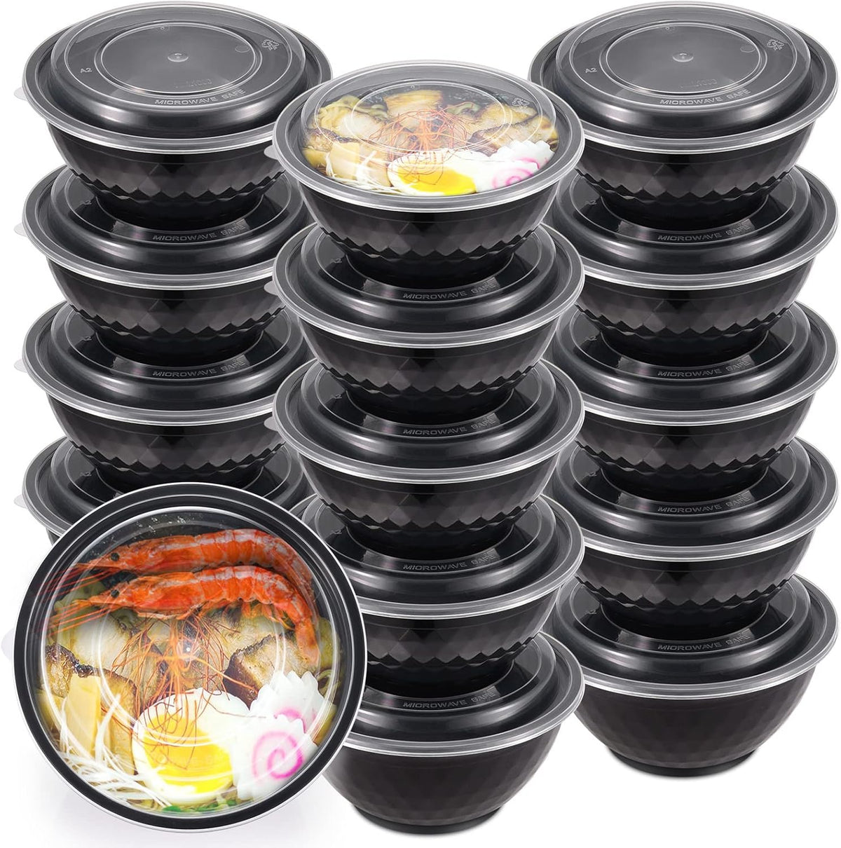 36oz Extra-Thick Meal Prep Bowls with Lids, Plastic Containers with Clear Covers for Noodles, Poke Bowl, Salad, Soup - Freezer, Microwave & Dishwasher-Safe (30Pack)