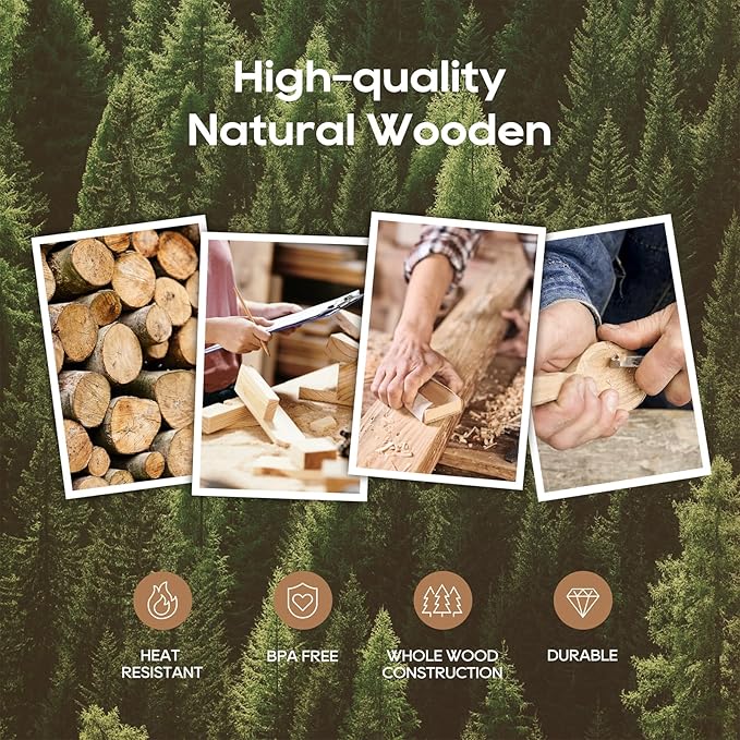 Wooden Spoons for Cooking, Nonstick Kitchen Utensils Set with 4 Piece Measuring Spoons, Comfort Grip Wooden Spatula Set, 9 Piece Teak Wooden Cooking Utensils with Holder and Spoon Rest