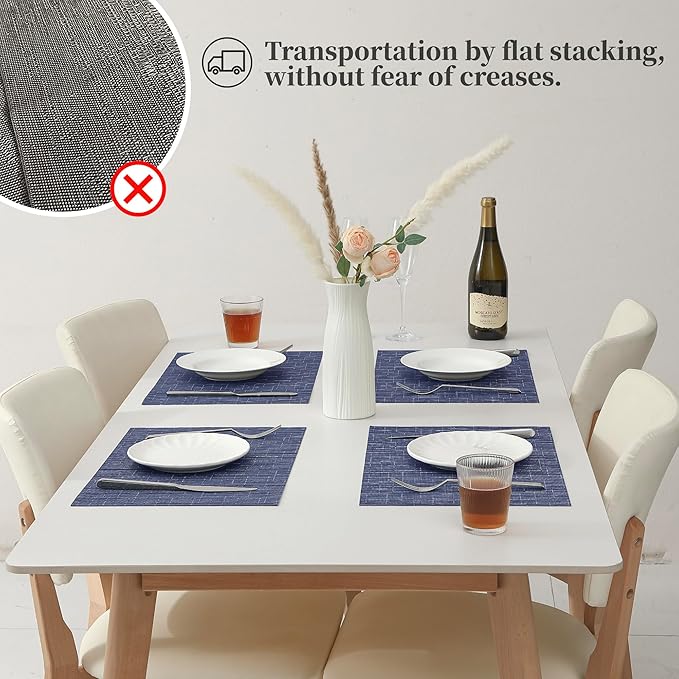 Leetaltree Blue Placemats Set of 6 - Heat Resistant Non-Slip Place mats for Dining Table, Washable Durable PVC Vinyl Woven Table Mats（Blue, 6）