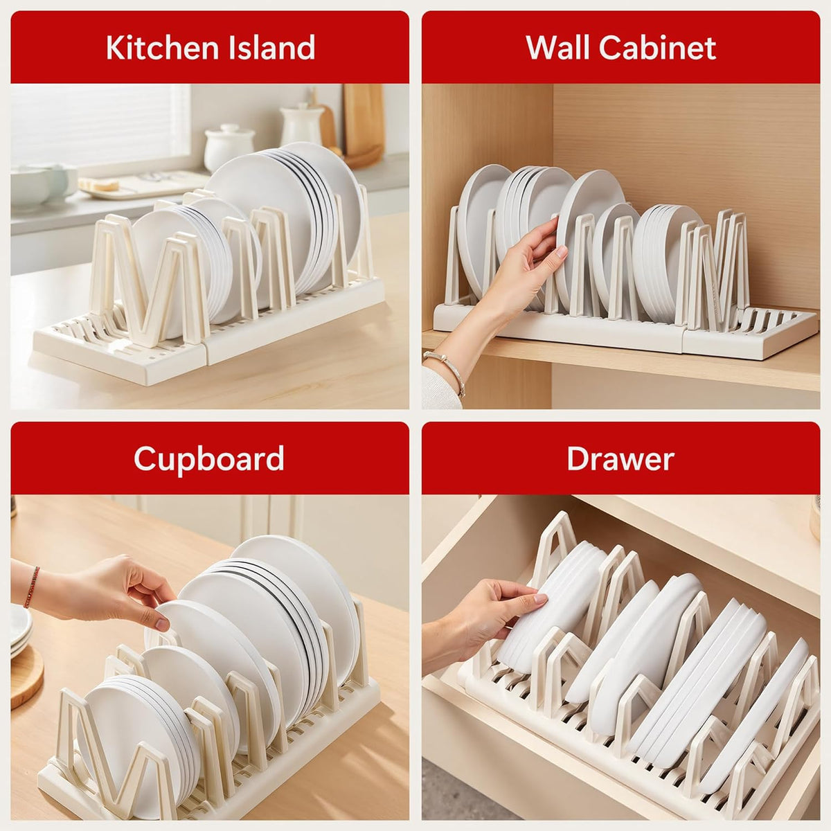 Li&Zhao Pots and Pans Organizer under Cabinet - Extended Dining Tray Storage Rack Cutting Board Rack Lid Holders inside Cabinet with 7 Adjustable Compartment for Kitchen Storage(White)