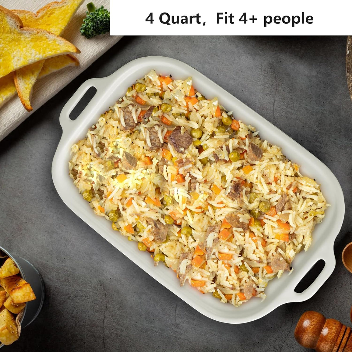 MAGNIFIQUE Small 4 Quart Casserole Programmable Slow Cooker with Ceramic Baking Dish - Perfect Kitchen Small Appliance for Family Dinners, Oven Safe and Durable Bakeware for Lasagna, Roasts (White)