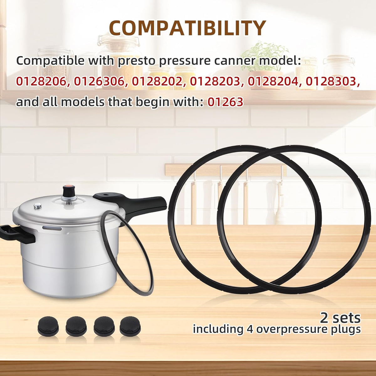 09924 Pressure Canner Sealing Ring, Overpressure Plug (2 Sets) Fit for Presto 6 and 8 Quart Pressure Cooker 0128206 0128202 0128203 0128204 0128303 0126306