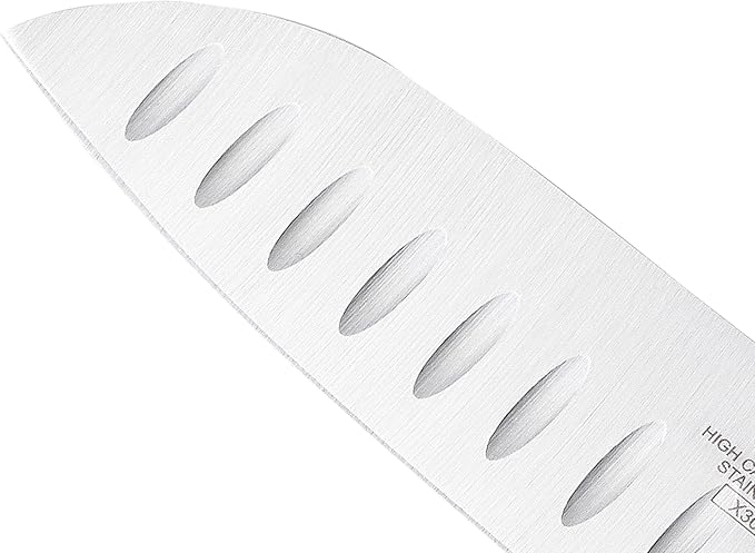 Mercer Culinary Millennia Color Handle Cutlery 7" Santoku Knife (Granton Edge) White