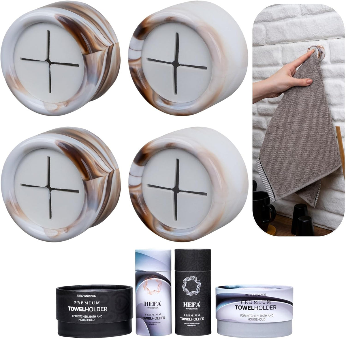HEFA Towel Holder, Towel Hooks, Dish Towel Holder, Kitchen Organization, Bathroom Accesories, Kitchen Towel Hook, Kitchen Towel Holder, Christmas Gift, Kitchen Gadgets 4 Pack