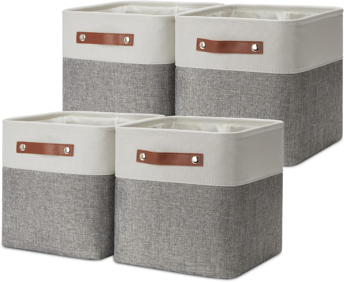 DULLEMELO 11 Inch Cube Storage Bins Fabric Storage Cubes 4 Pack Foldable Cube Storage Baskets for Cube Organizer, Cube Storage Organizer Bins for Home Office Organizer Closet, Shelves, Toy, Nursery