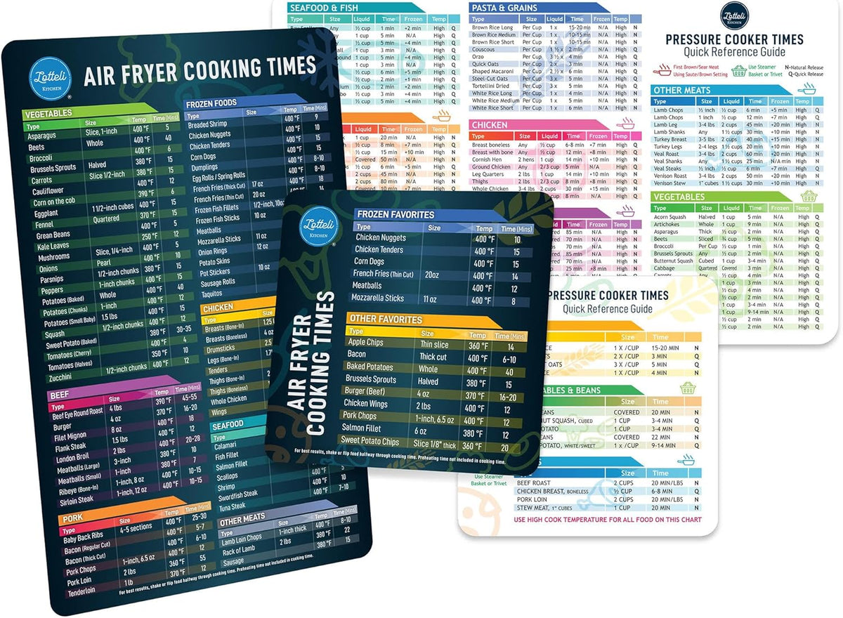 Air Fryer Magnetic Cheat Sheet Set - Air Fryer Accessories Cookbook - Pressure Cooker Magnet Sheet As Seen on The Today Show - Quick Reference Guide for Cooking and Frying (Black and White Bundle)