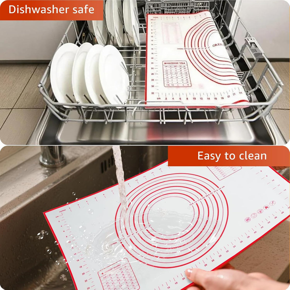 Silicone Baking Mat - Non Stick Pastry Mat Sheet for Dough Rolling, 0.7MM Thick Non-slip Baking Mat With Measurements, Reusable, Easy Clean Silicone Mats for Kitchen Counter (Black)
