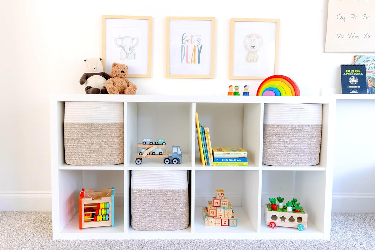 NaturalCozy 13 Inch Cube Storage Bins Cotton Rope Woven Baskets for Organizing 3-Pack | 13 x 13 Storage Cubes | Fabric Square Storage Baskets for Shelves Organizer, Kids Toy Bins, Closet Baby Nursery