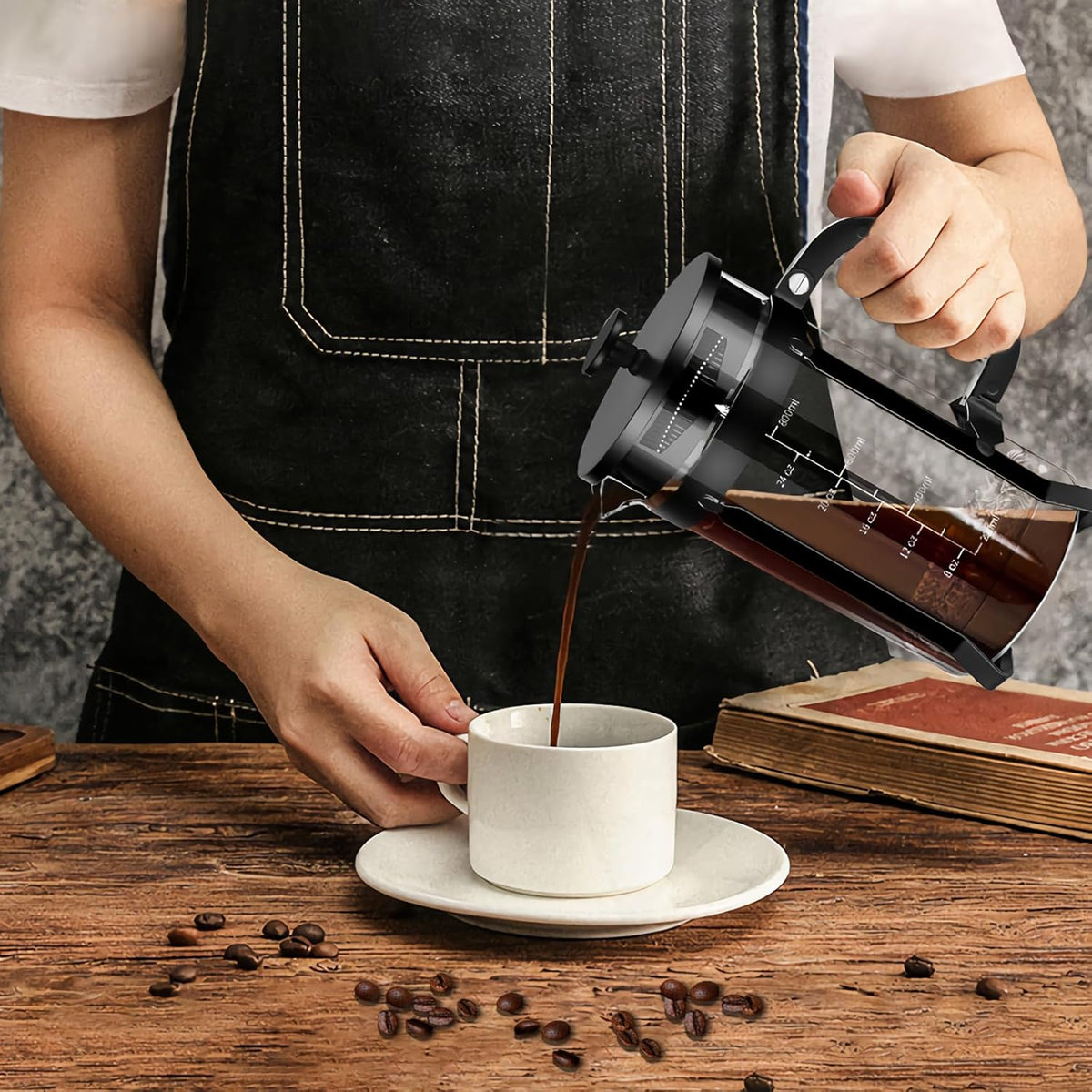 French Press Coffee Maker 304 Stainless Steel Coffee Press,with 4 Filters System, Heat Resistant Thickness Borosilicate French Press Glass, BPA-Free Brewed Tea Pot Coffee Plunger(Copper 12oz)