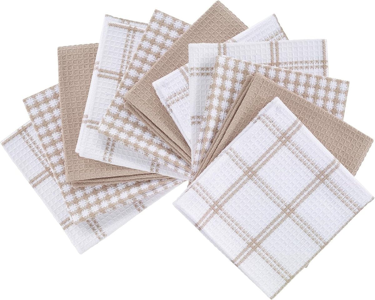 T-fal Premium Waffle Dish Cloths: Highly Absorbent, Super Soft Long Lasting - 100% Cotton, 12"x13" Towel for Cleaning & Drying, (12-Pack), Sand