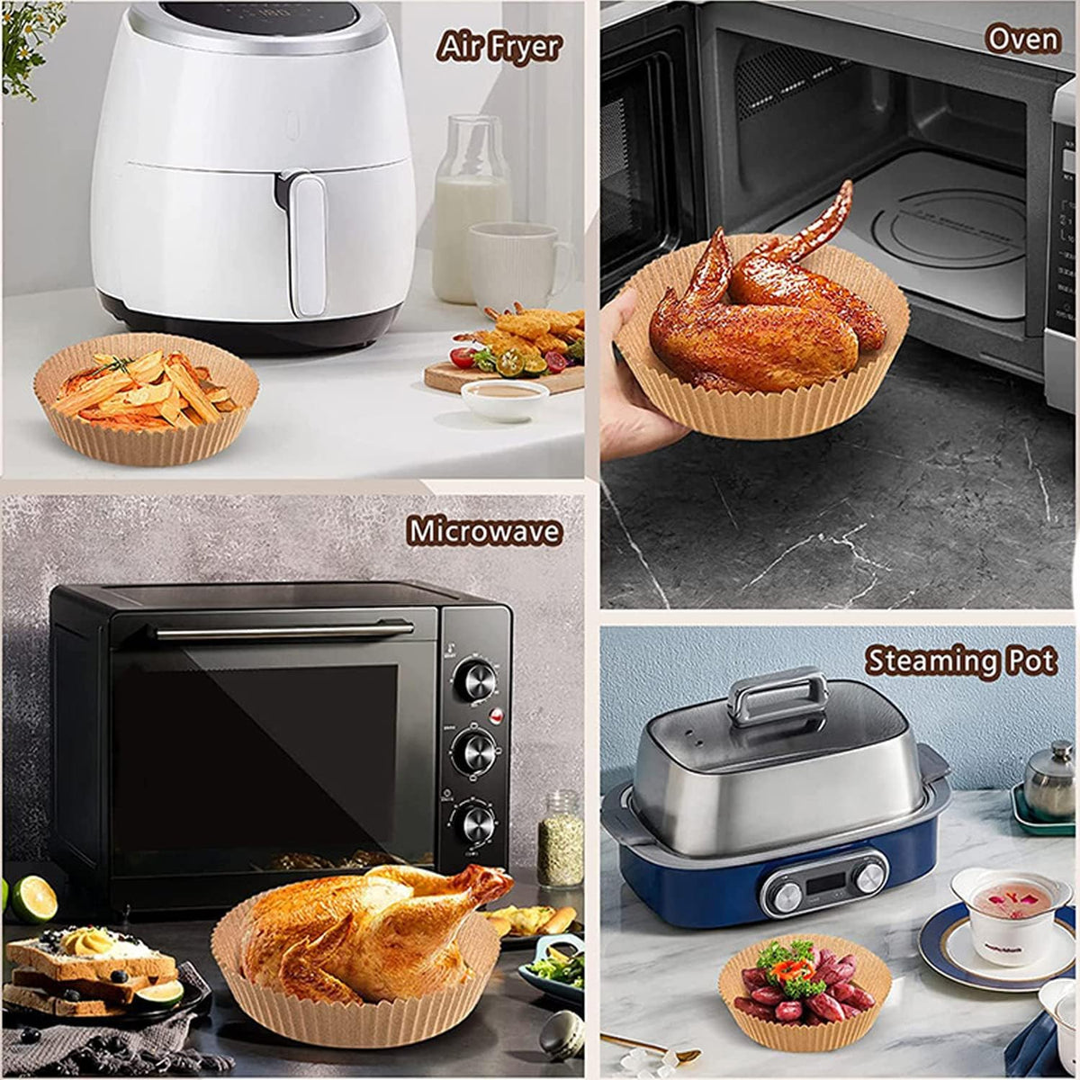 Air Fryer Liner Round,100PCS 6.3 inch Disposable Liners for 2 to 4.9Qt Air Fryer,Unbleached Non-stick Non-leak Airfryer Parchment Paper liner