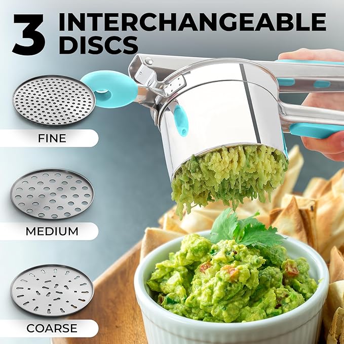 Zulay Kitchen Premium Large 15oz Potato Ricer, Heavy Duty Professional Stainless Steel Potato Masher and Ricer Kitchen Tool, Press and Mash Kitchen Gadget - Turquoise