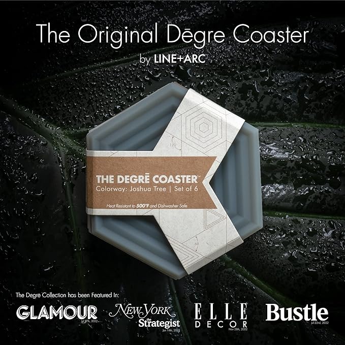 LINE+ARC Extra Thick Silicone Coasters (As Seen in NYTimes WireCutter) Waterproof Anti-Stain Heat-Safe Dishwasher-Safe Degrē Coasters (Set of 6, Winter Salad) Outdoor Rubber Mid-Century Modern