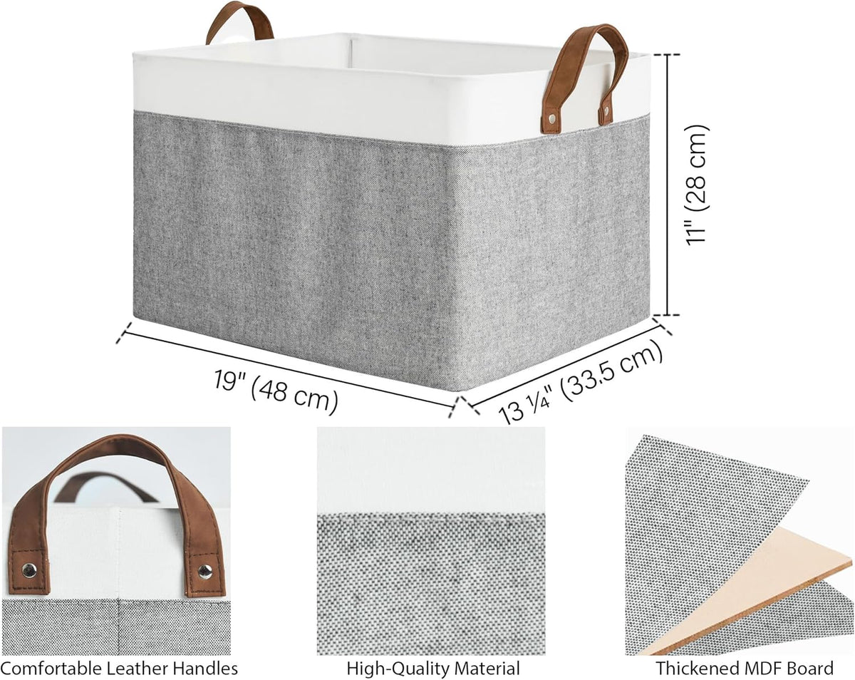 StorageWorks Storage Bins, Fabric Storage Bins for Shelves, Extra Large Storage Baskets with Metal Frame, Closet Baskets and Bins with Handles, Jumbo, Gray and White, 2-Pack