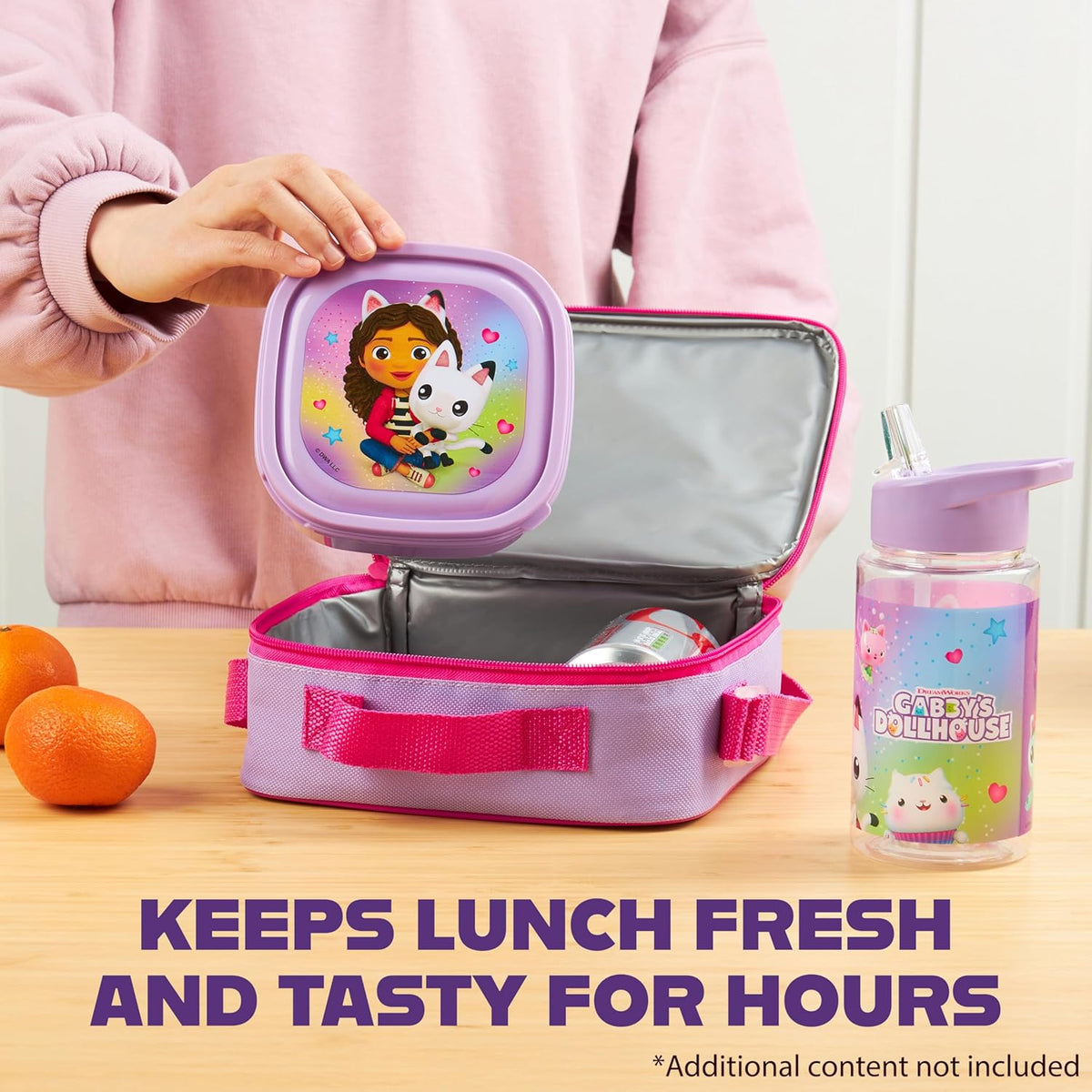 Get Trend Gabby's Dollhouse Kids Lunch Bag Set 3 Pc with Leak Proof Water Bottle and Small Lunch Box Insulated for School Daycare Travel (Gabby’s Dollhouse)