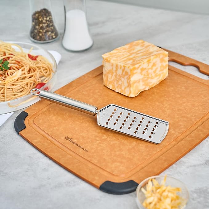 Restaurantware-German Standard Coarse Handheld Grater, 1 Flat Cheese Grater - Dishwashable, Durable, Stainless Steel, With Handle, Suitable For Potato, Carrot, Hard Cheese, And, More