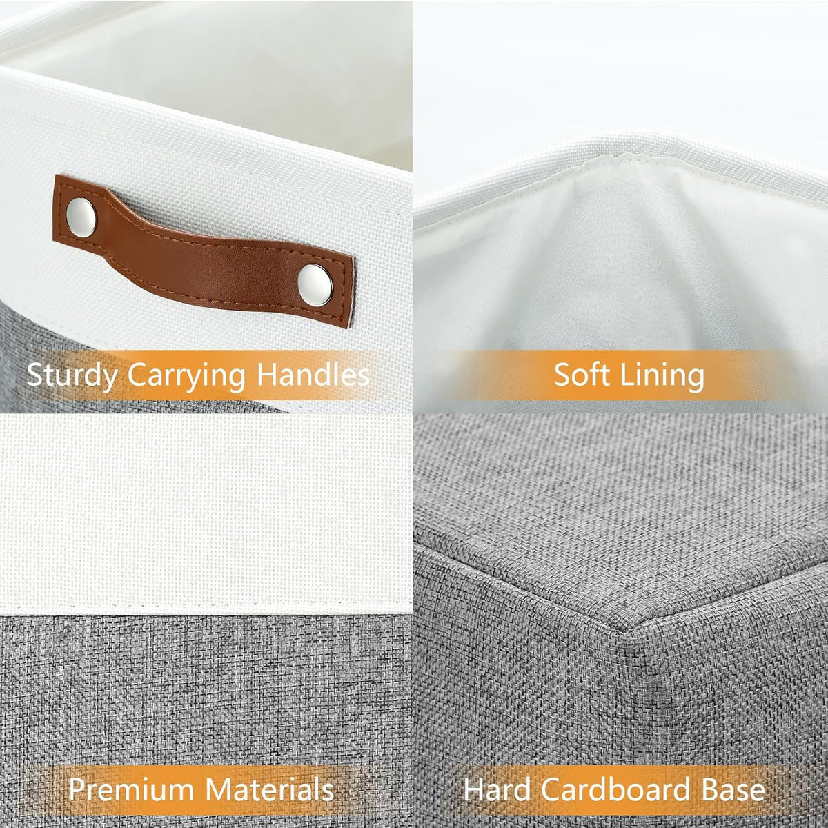 DULLEMELO Storage Baskets 17 inch Large Basket for Blanket Living Room, Foldable Storage Bins Baskets for Organizing [3 Pack] Blanket Storage Baskets Organizer for Home,Office,Closet(White&Grey)