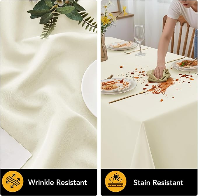 10-Pack Ivory Tablecloths for Rectangle Tables, 54 x 108 Inches, Stain-Resistant Polyester Fabric for 6 Foot Tables - Washable Table Covers for Weddings, Banquets, Birthday Parties, Events