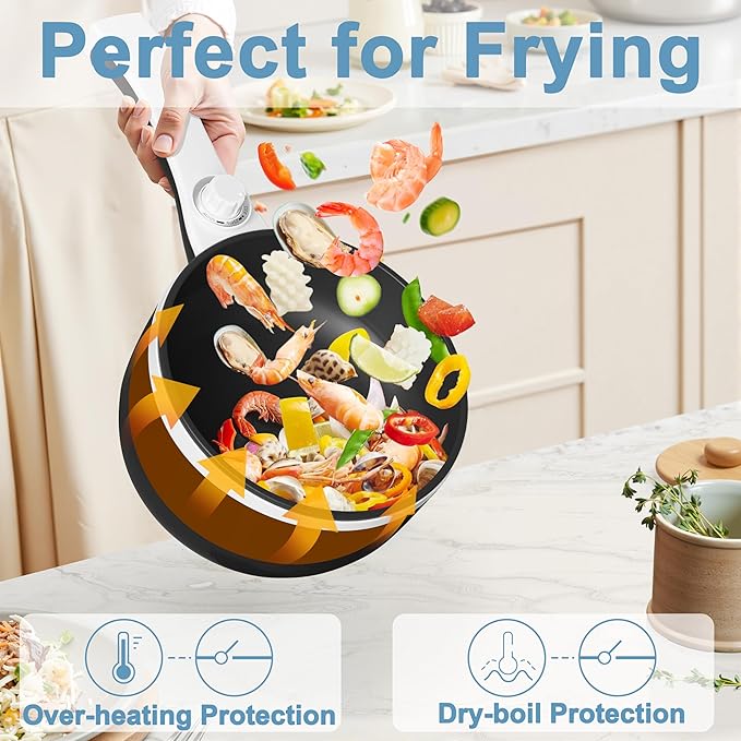 Dezin Hot Pot Electric Upgraded, Non-Stick Sauté Pan, Rapid Noodles Electric Pot, 1.5L Mini Portable Hot Pot for Steak, Egg, Fried Rice, Ramen, Oatmeal, Soup with Power Adjustment