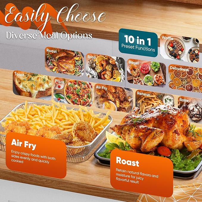 Nuwave Bravo Pro Convection Air Fryer Toaster Oven Combo, 2025 New and Improved, 10-in-1, 50°-450°F Temp Controls, Quick & Even Crisp Technology, 21Qt Capacity, Cream, PFAS Free