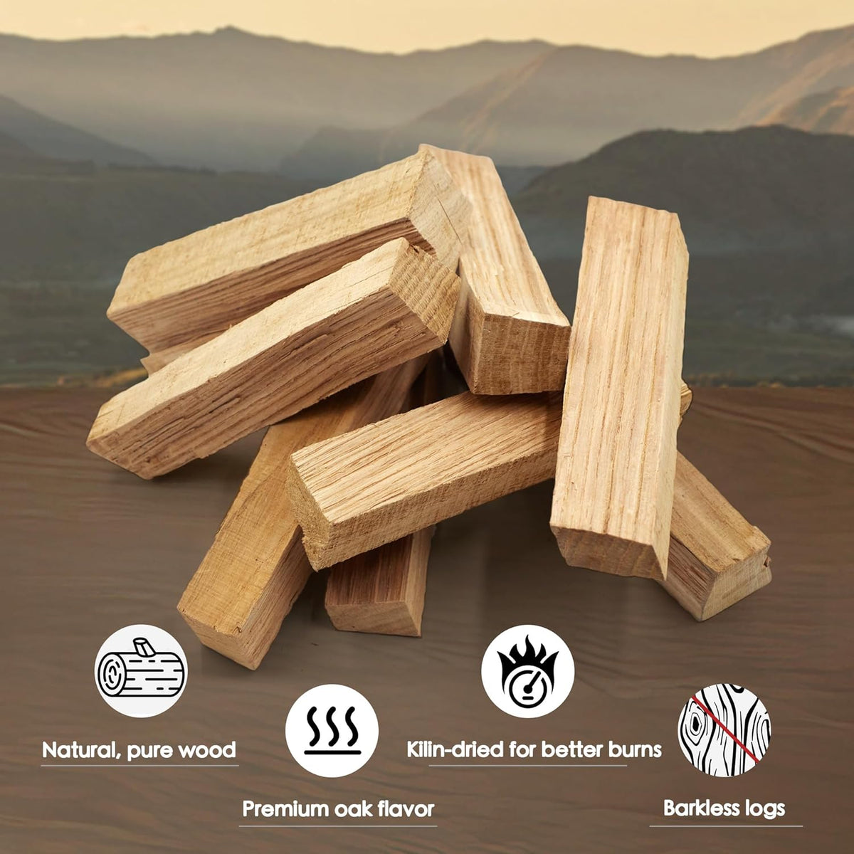 Pizza Oven & Cooking Wood – Mini Kiln-Dried Oak, 6-Inch Logs, 15lb Box – Bark-Free Firewood for Ooni, Gozney, Solo Stove & More – High Heat, Long-Lasting Burn for Grilling, BBQ & Smoking