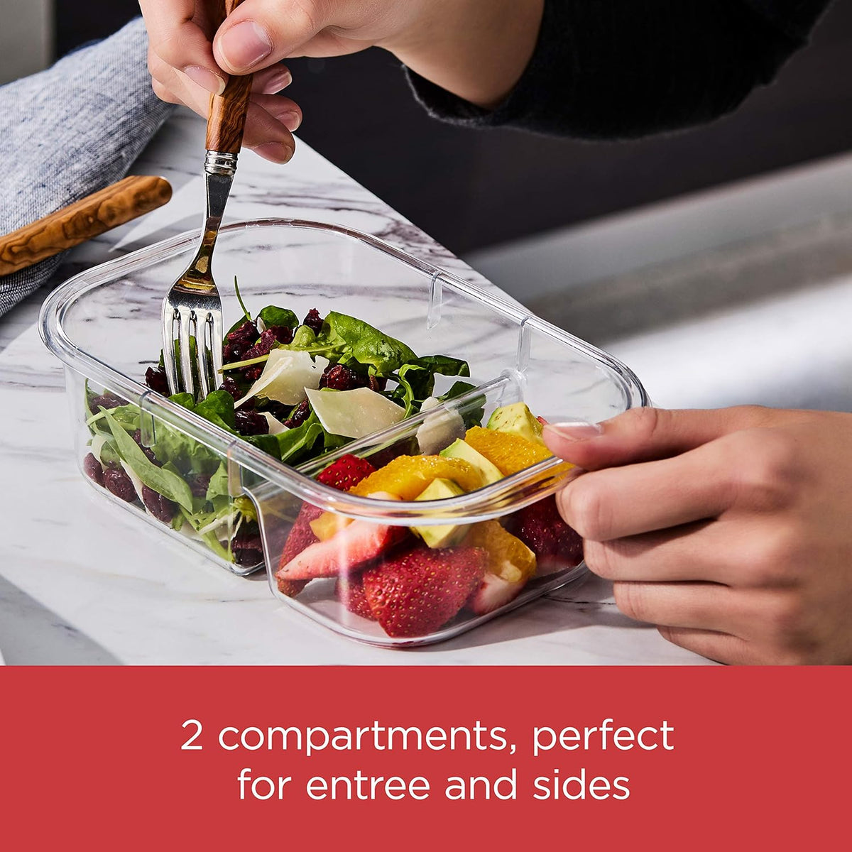 Rubbermaid Brilliance Meal Prep Containers, 2-Compartment Food Storage Containers, 2.85 Cup, 5-Pack, BPA-Free, Clear/Grey