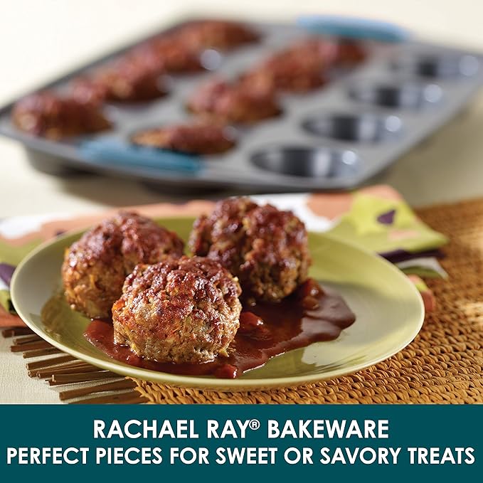 Rachael Ray Yum -o! Nonstick Bakeware 12-Cup Muffin Tin With Grips / Nonstick Cupcake Tin With Grips - 12 Cup, Gray