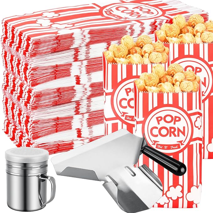 Essenya 602 Pcs Popcorn Bags with Popcorn Scoop and Salt Shaker,1 oz Small Pop Corn Bags Popcorn Bags Individual Servings for Popcorn Machine Supplies Party Movie Night Theater