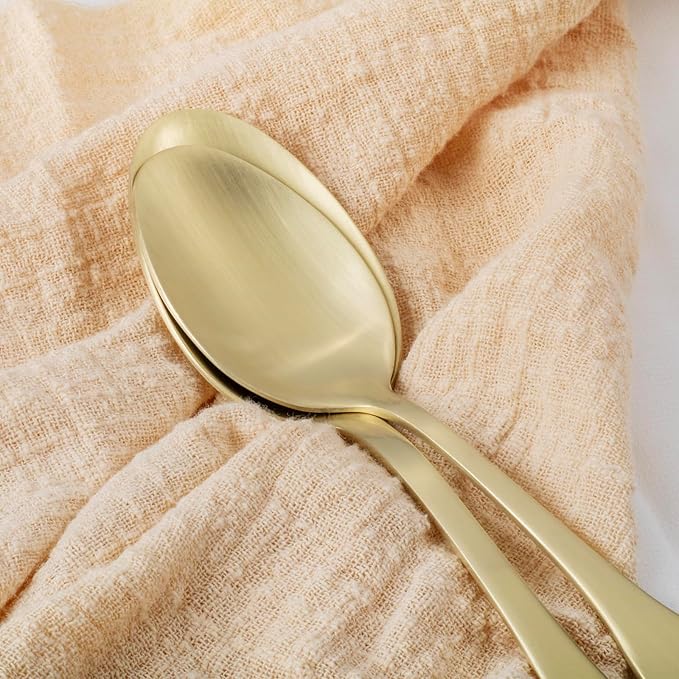 Alata Kate Champagne Gold Satin 40-Piece Silverware Set, Service for 8, Stainless Steel Flatware Set, Matte Polished Cutlery Set, Dishwasher Safe