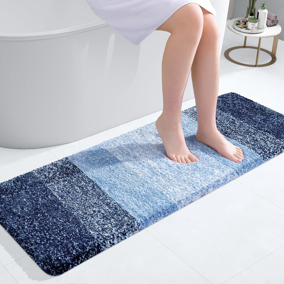 OLANLY Bathroom Runner Rugs 47x17, Extra Soft Absorbent Microfiber Bath Rugs, Rubber Backing, Quick Dry, Machine Washable Bath Mats for Bathroom Floor, Tub and Shower, Home Decor Accessories, Navy