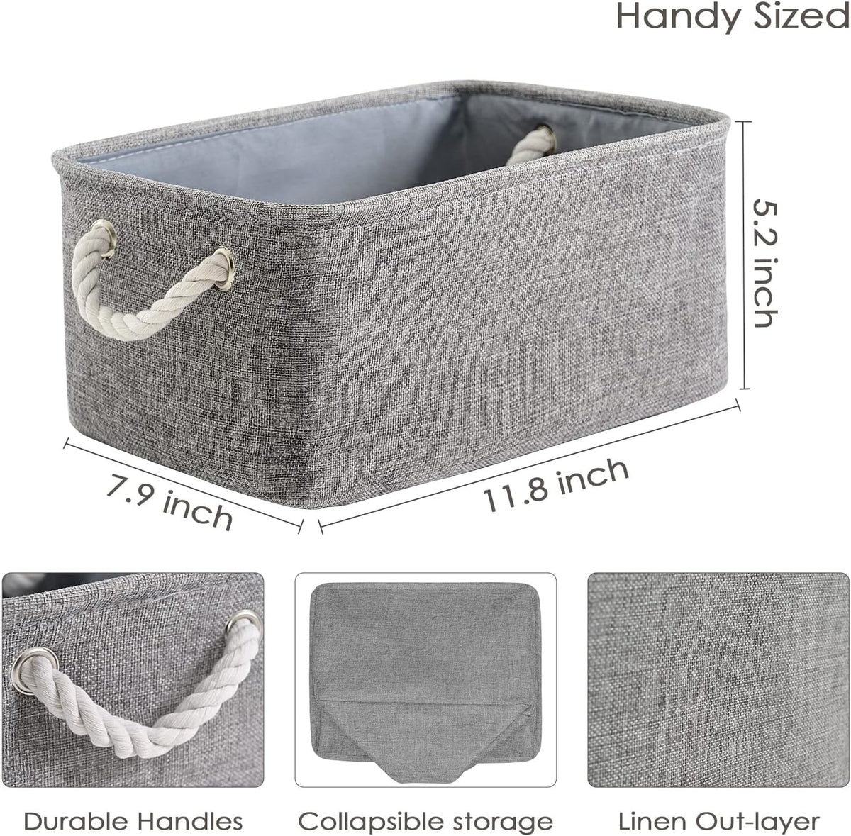 TheWarmHome Storage Bins for Shelves - 11.8x7.9x5.2 inch Grey Small Storage Baskets for Organizing, Fabric Storage Cubes Closet Organizer for Home Nursery Gift Decorative (Gray)