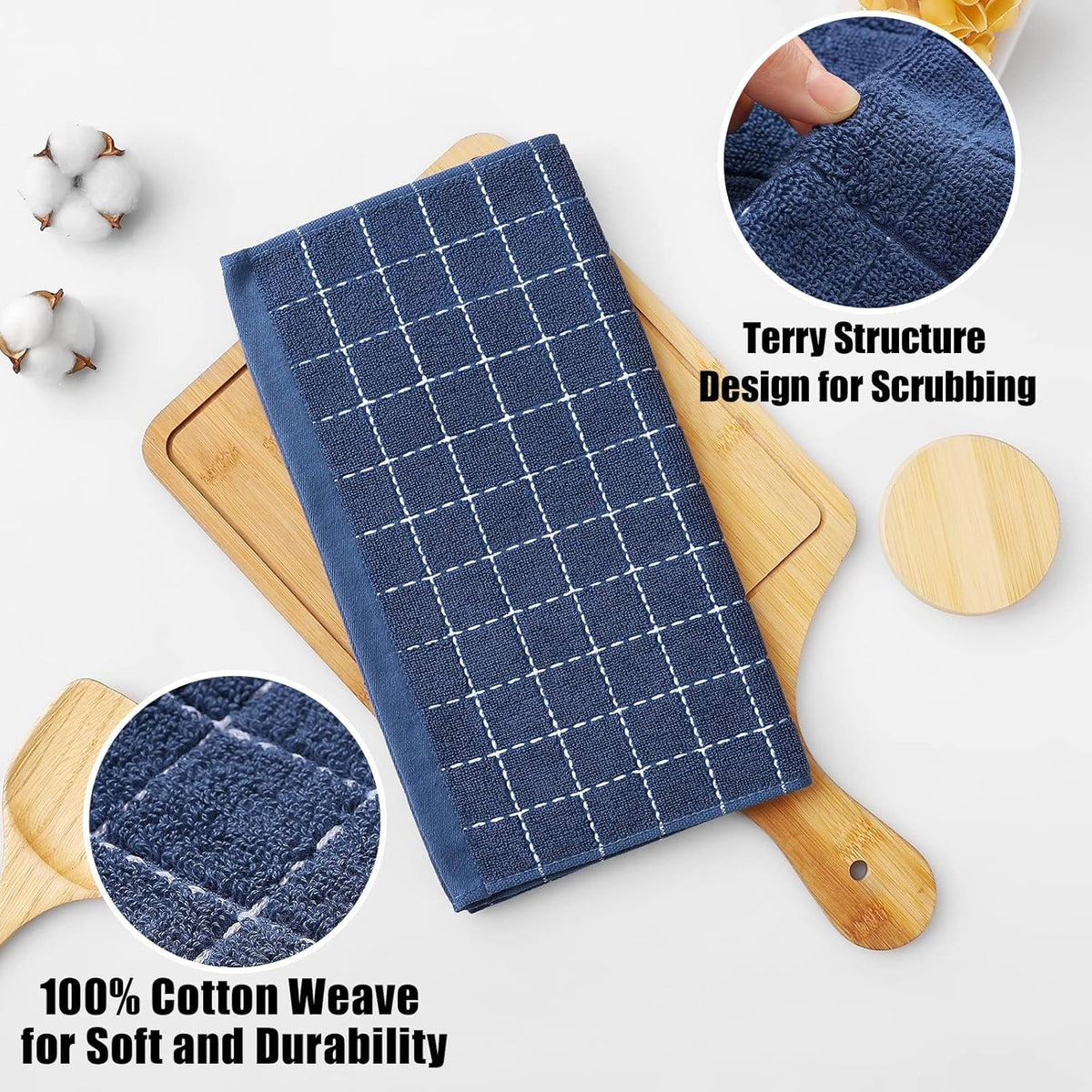 Homaxy 100% Cotton Terry Kitchen Dish Cloths, Ultra Soft and Absorbent Dish Towels for Kitchen, Suitable for Drying and Washing Dishes, 8 Pack, 12 x 12 Inches, Navy Blue