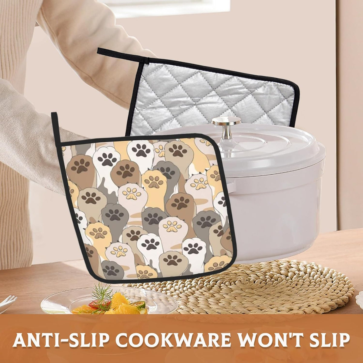 Cat Cute Paw Footprints Pot Holders Set of 2 Heat Resistant Potholders,Fire Oven Hot Pads for Kitchen Cooking Baking Barbecue