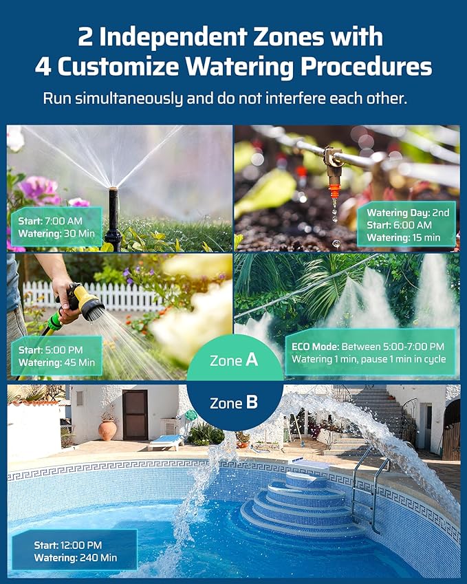 DEWENWILS Sprinkler Timer 2 Zone, Water Timer for Garden Hose, Programmable Hose Timer Faucet Watering with Automatic/Rain Delay/Manual Mode, Outdoor Irrigation Controller for Lawn, Yard