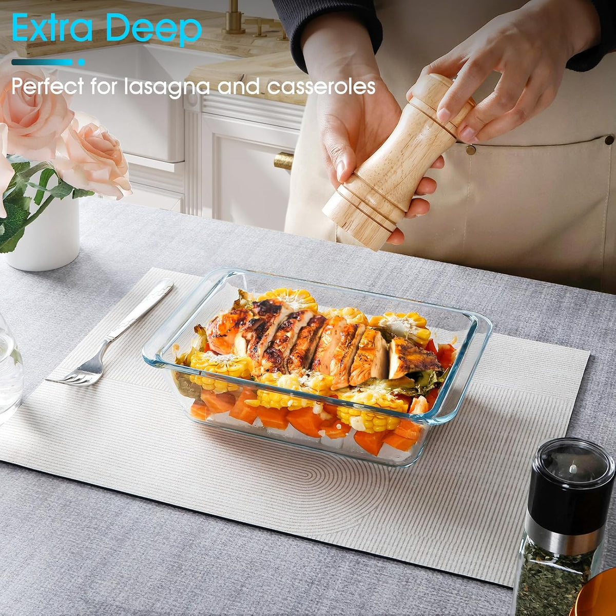 NUTRIUPS 1.4QT Deep Glass Baking Dish,(8×6inches）Small Glass Baking Pan,Rectangular Lasagna Pan,Small Glass Casserole Dish,Microwave & Oven Safe